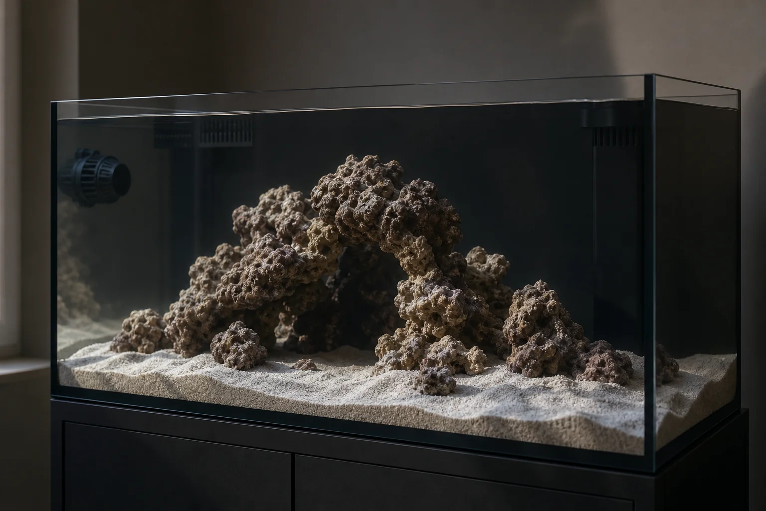 Aquarium lighting setup showing low-intensity light during cycling phase