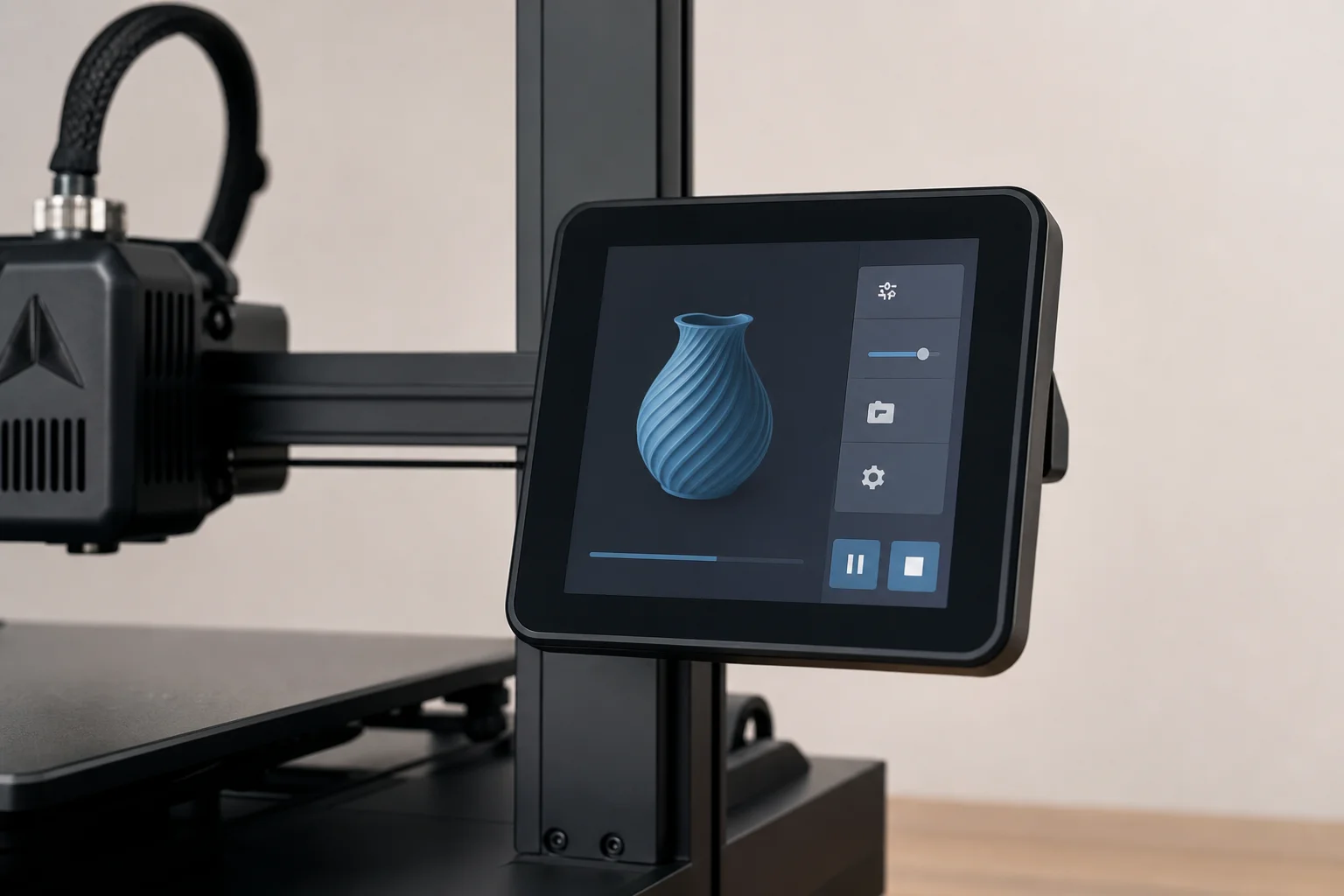 配備觸控螢幕介面的 3D 打印機控制面板