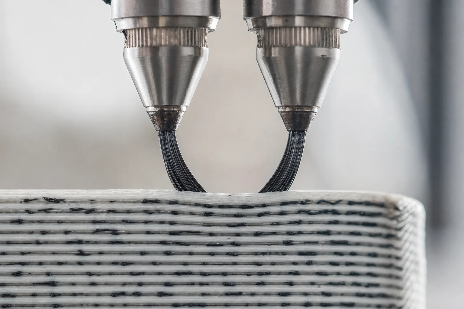 Fibre de carbone continue insérée dans une impression 3D pendant l'extrusion