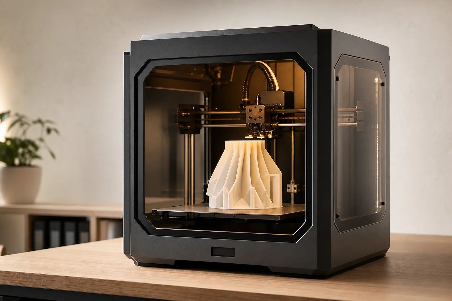 Imprimante 3D avec enceinte fermée imprimant un composant blanc