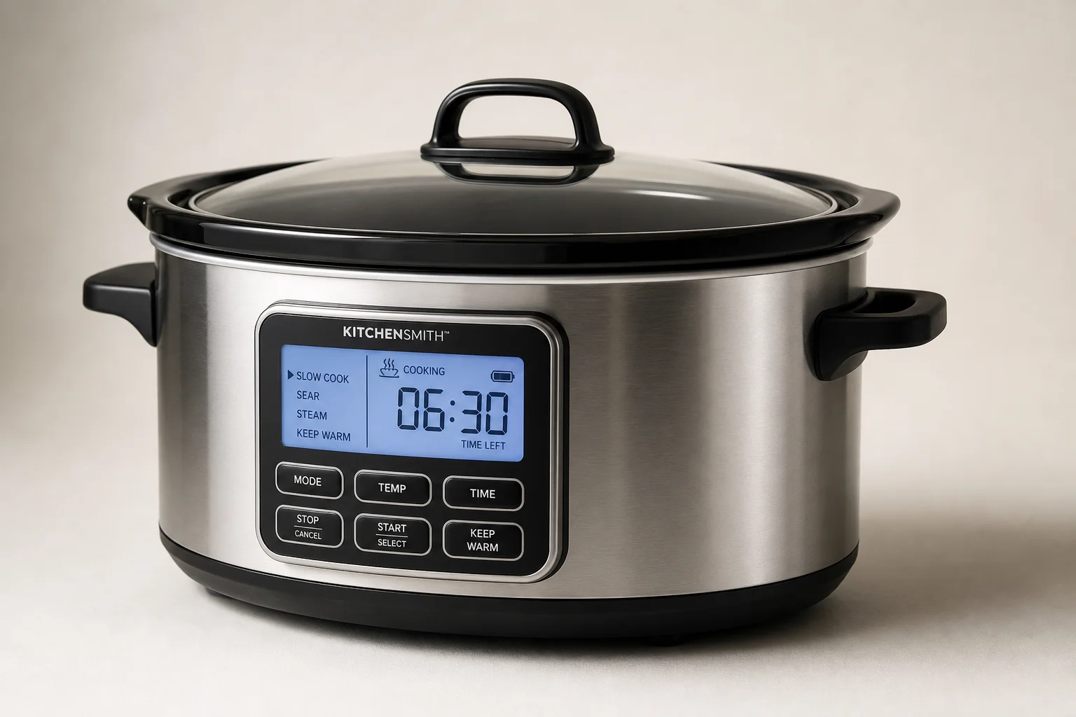Five slow cookers arranged by rank on a concrete surface