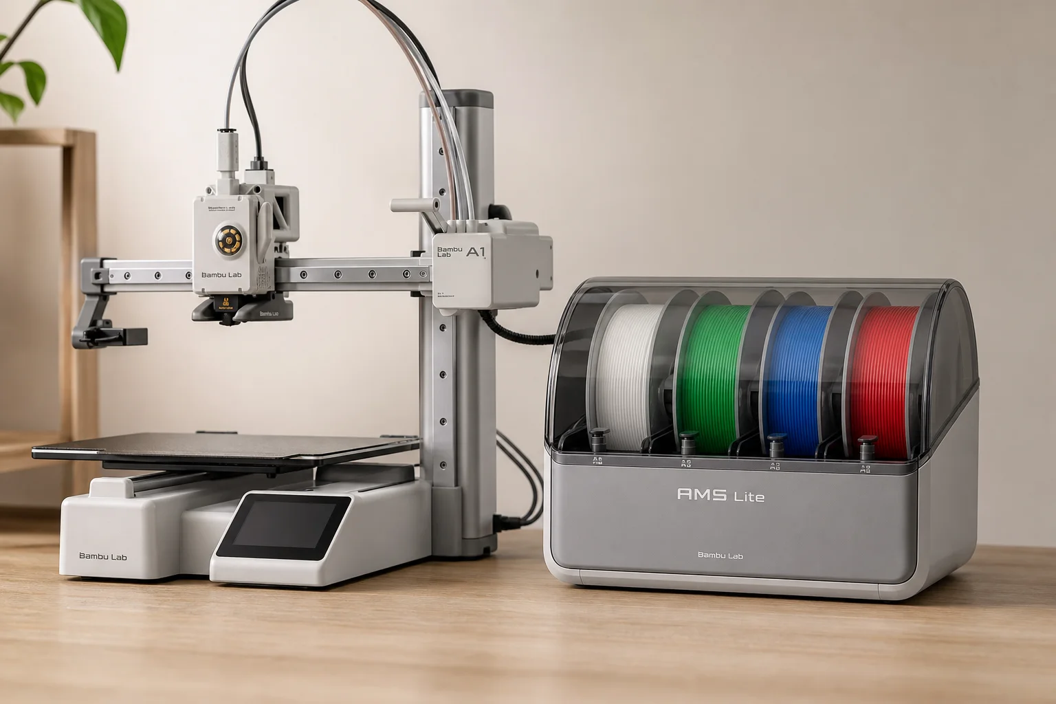 Imprimante 3D Bambu Lab A1 avec accessoires de mise à niveau, incluant l'écran Panda Knomi et une bande LED