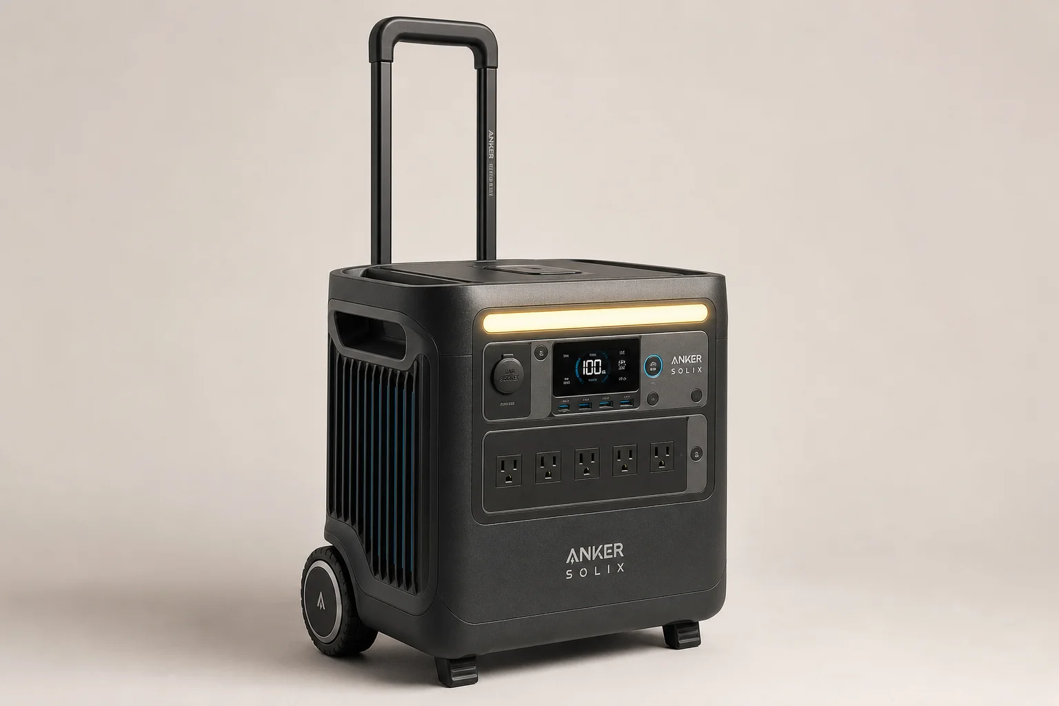 Collection of portable power stations from compact to large capacity models on concrete