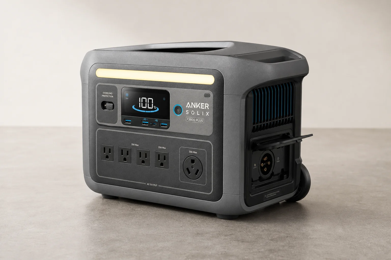 Collection of portable power stations from compact to large capacity models on concrete
