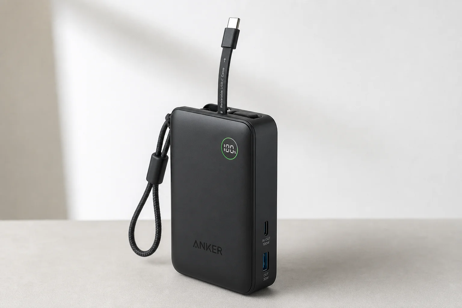 Six Anker power banks arranged on concrete surface showing size and design differences