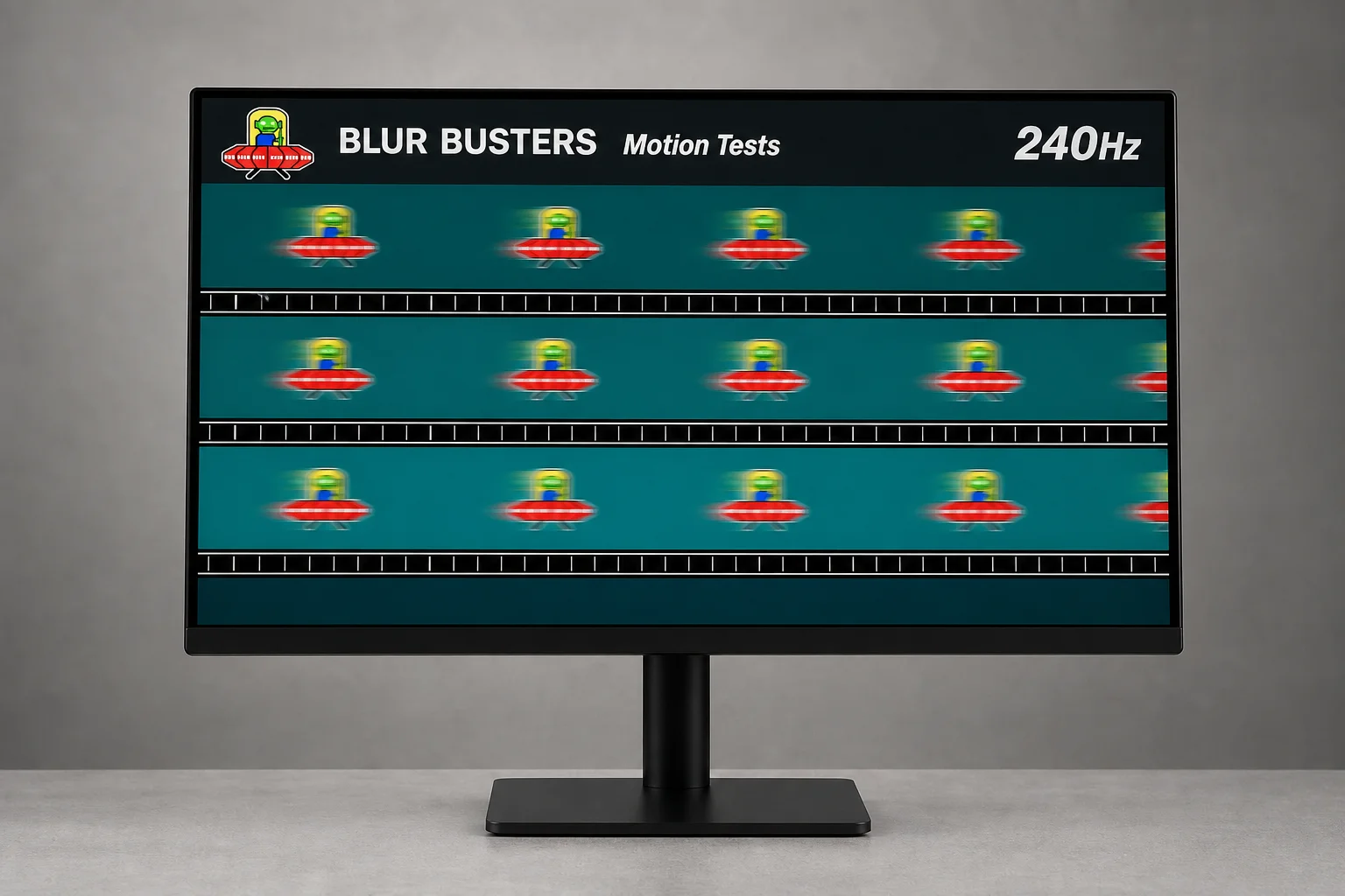 OLED 螢幕在 240Hz 更新率下的模糊 UFO 測試圖案