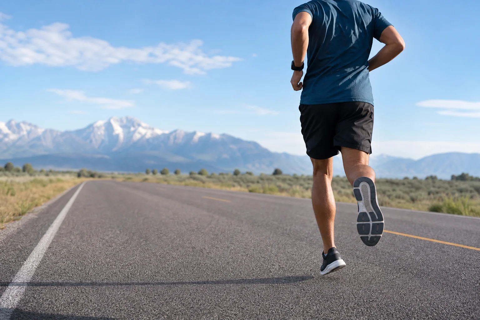 Athlete wearing a sports watch during an outdoor run on a sunny day