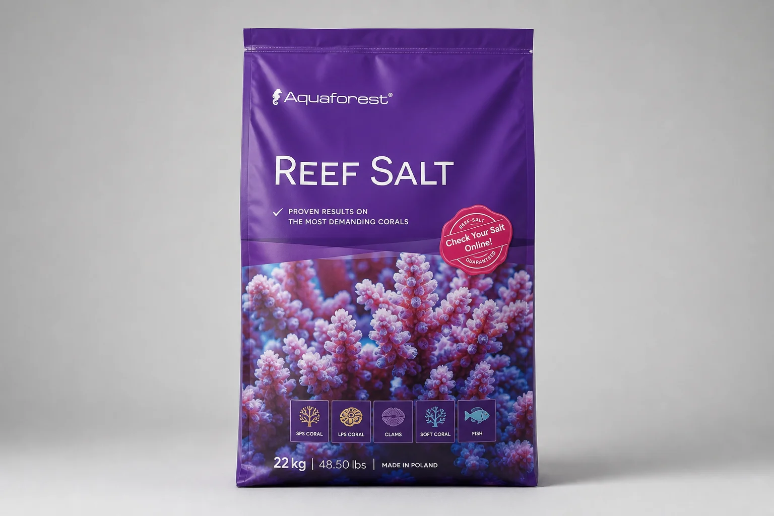 Three Aquaforest salt mix bags displayed on concrete surface