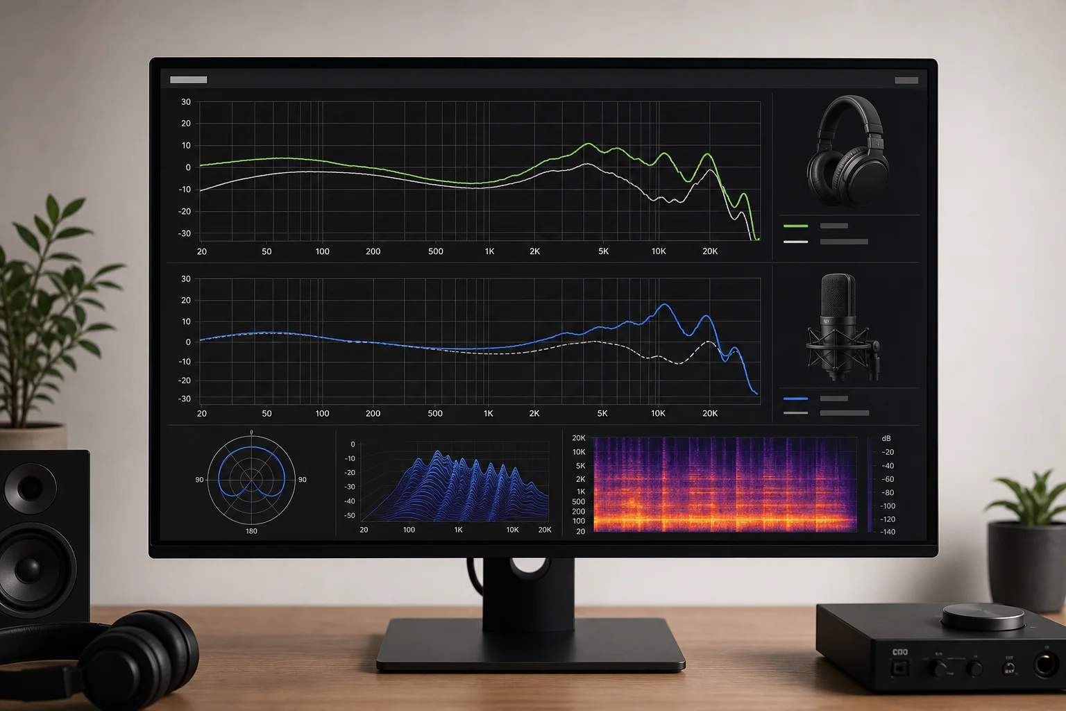 Audio frequency response chart visualization on computer screen