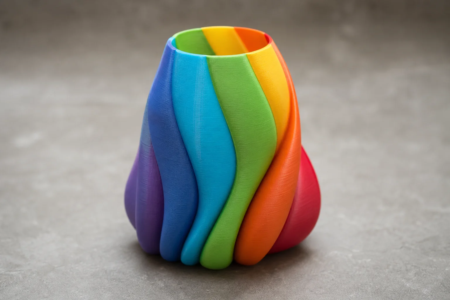 Multicolor 3D printed object with distinct color transitions