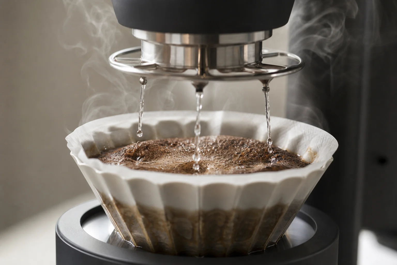 Water distribution mechanism during coffee brewing with cascading water