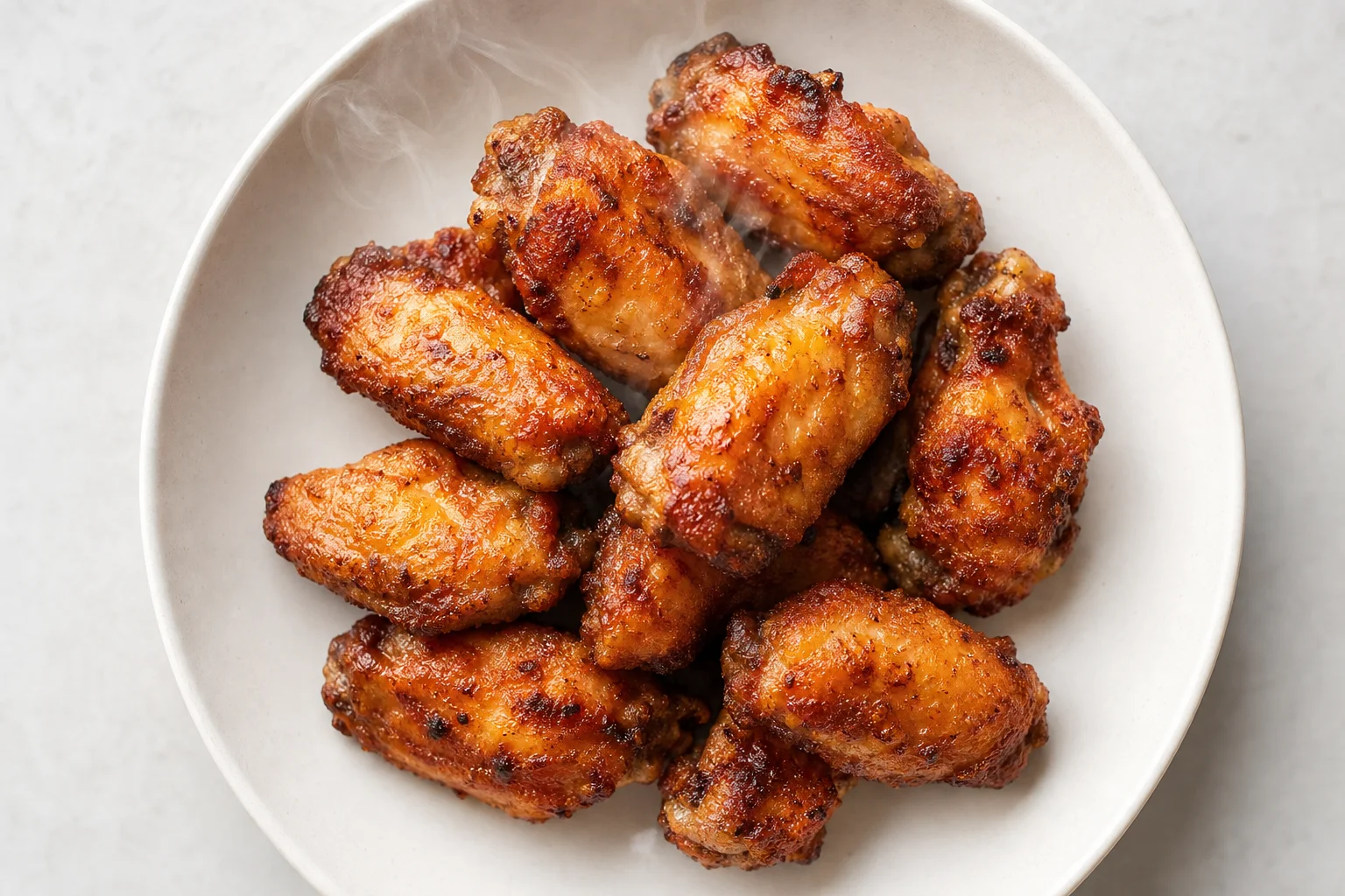 Golden crispy chicken wings on a plate fresh from cooking