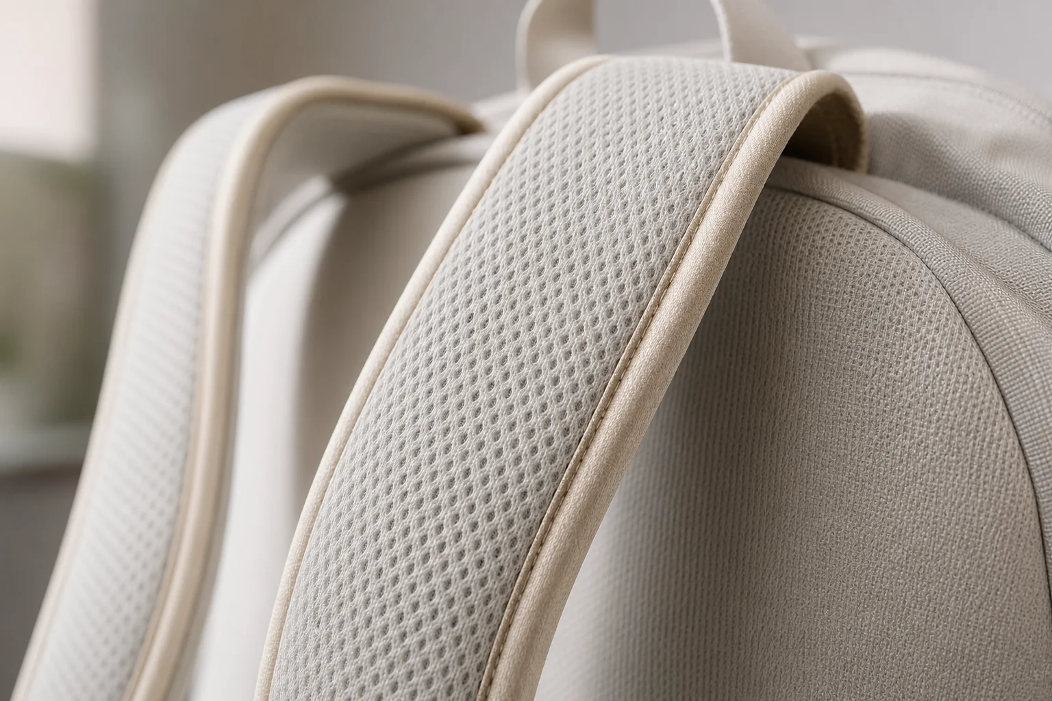 Backpack shoulder straps with padding and ergonomic design detail