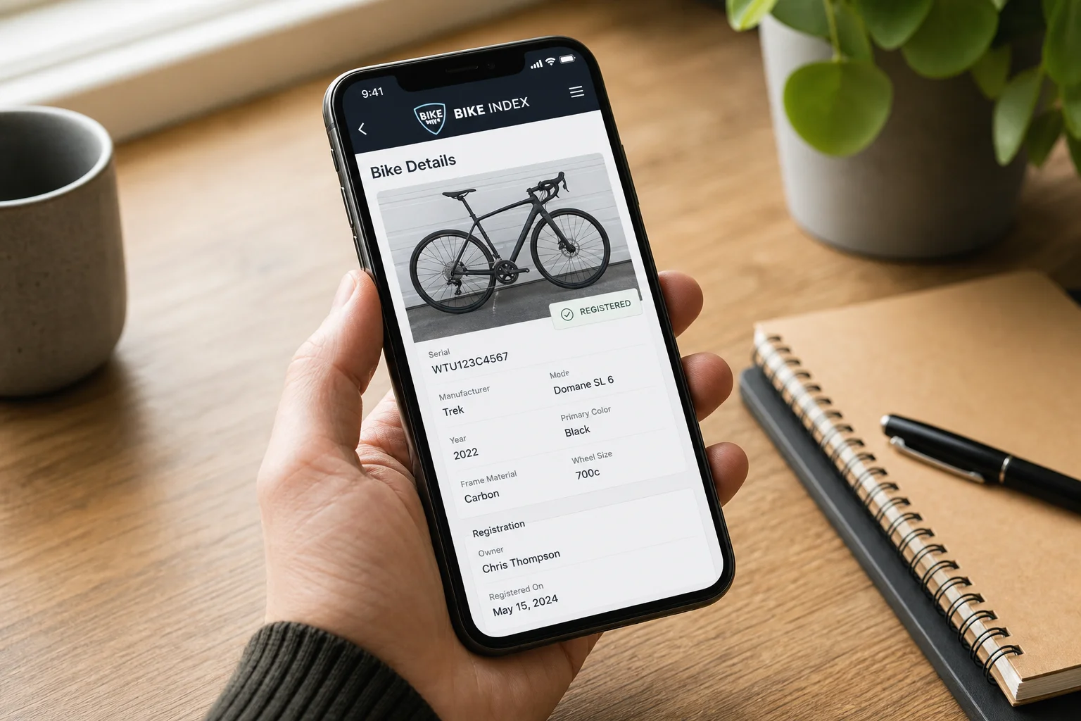 Bike Index app interface displayed on a smartphone screen