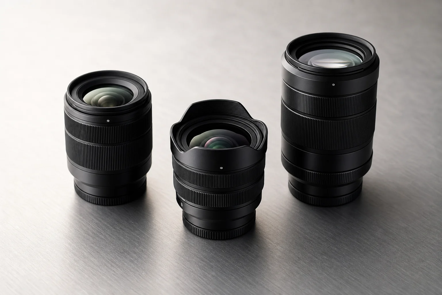 Collection of compact camera lenses on neutral surface