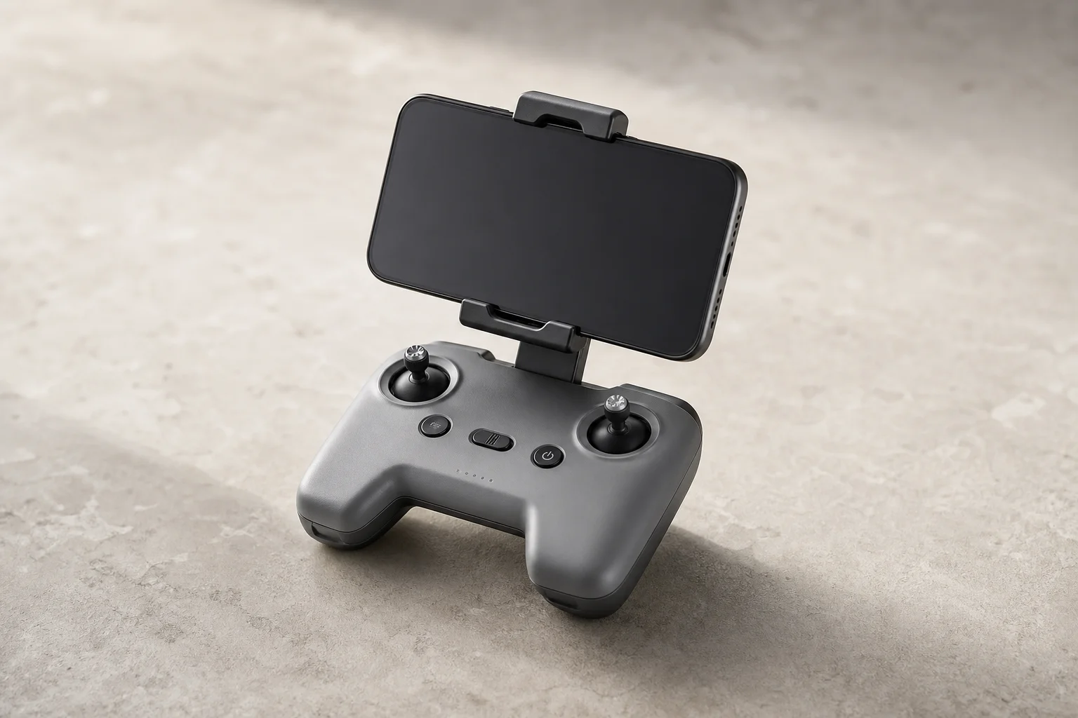 Drone controller with smartphone mounted for app control