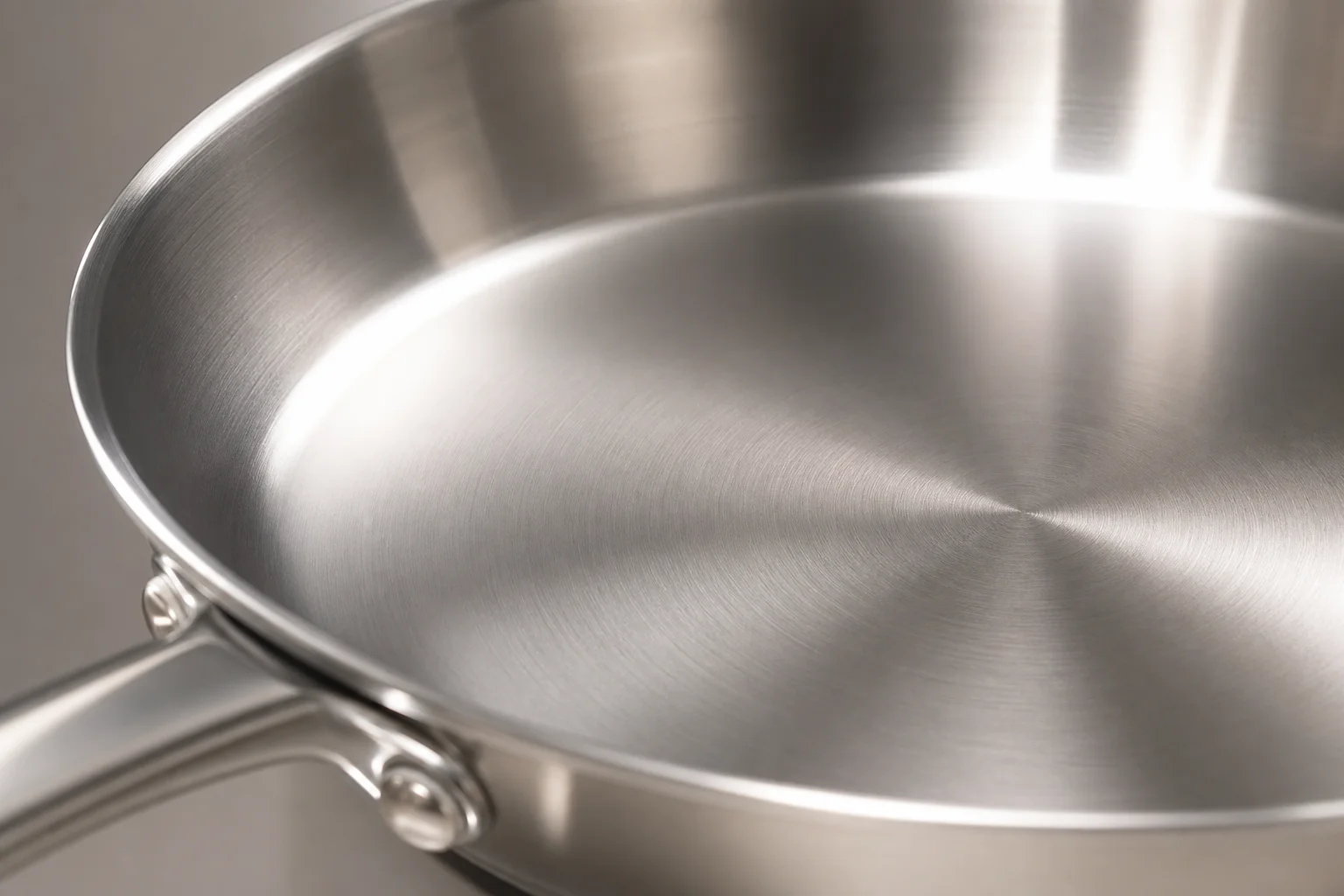 Close-up of stainless steel pan interior showing polished cooking surface