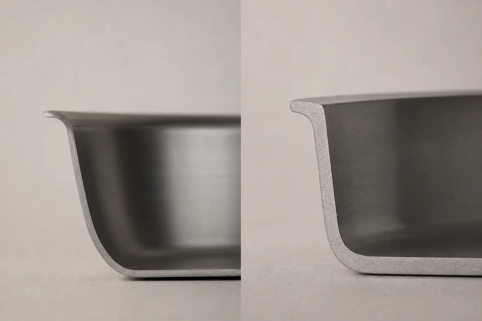 Comparison of thin and thick pan walls showing durability difference