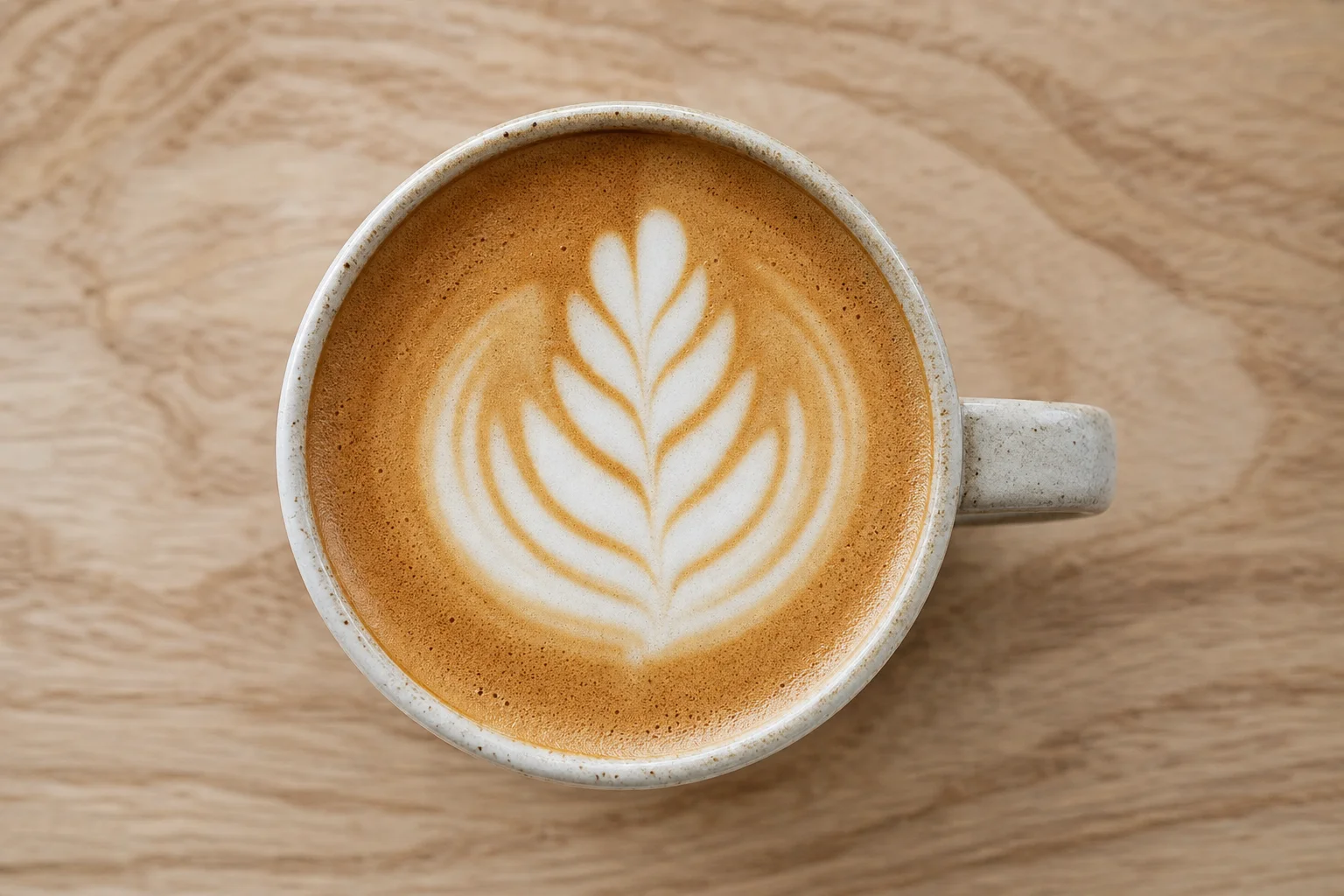 Barista-Latte mit Milchschaumkunst in einer Keramiktasse