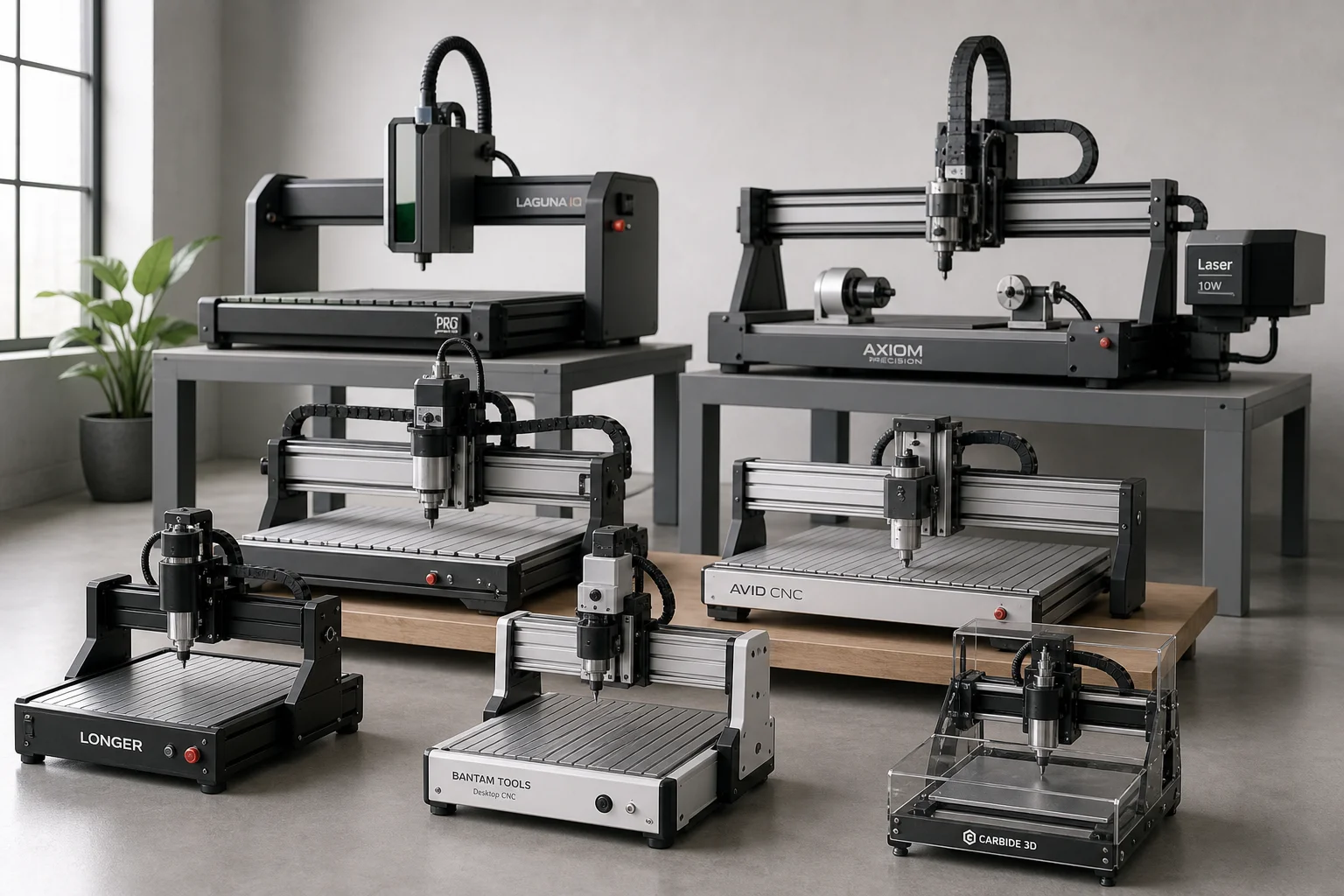 由 Carbide 3D、NextWave CNC 與 Onefinity 共同展示的六款 CNC 機台合集