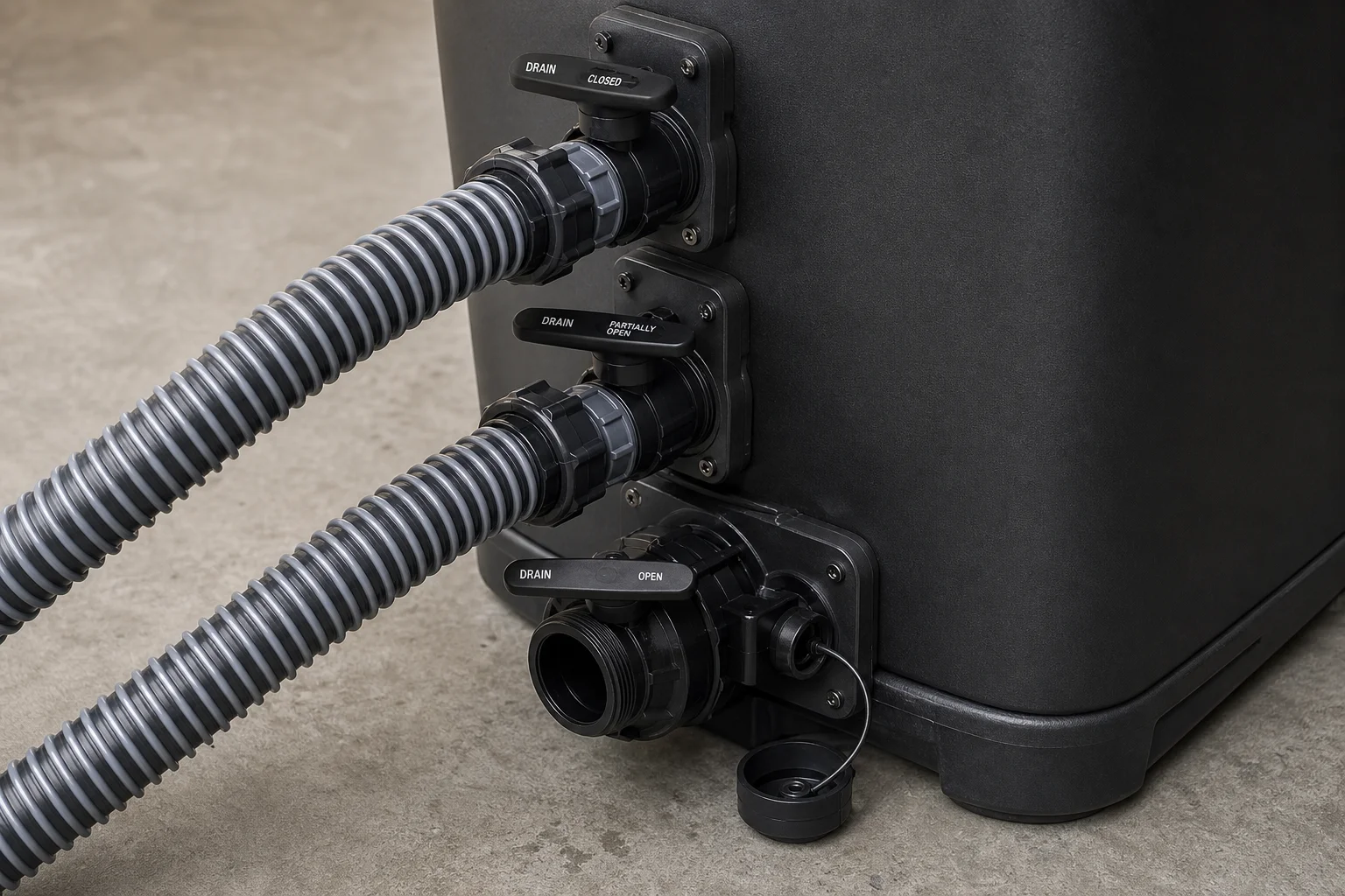 Drainage system and valve components of a cold plunge tub