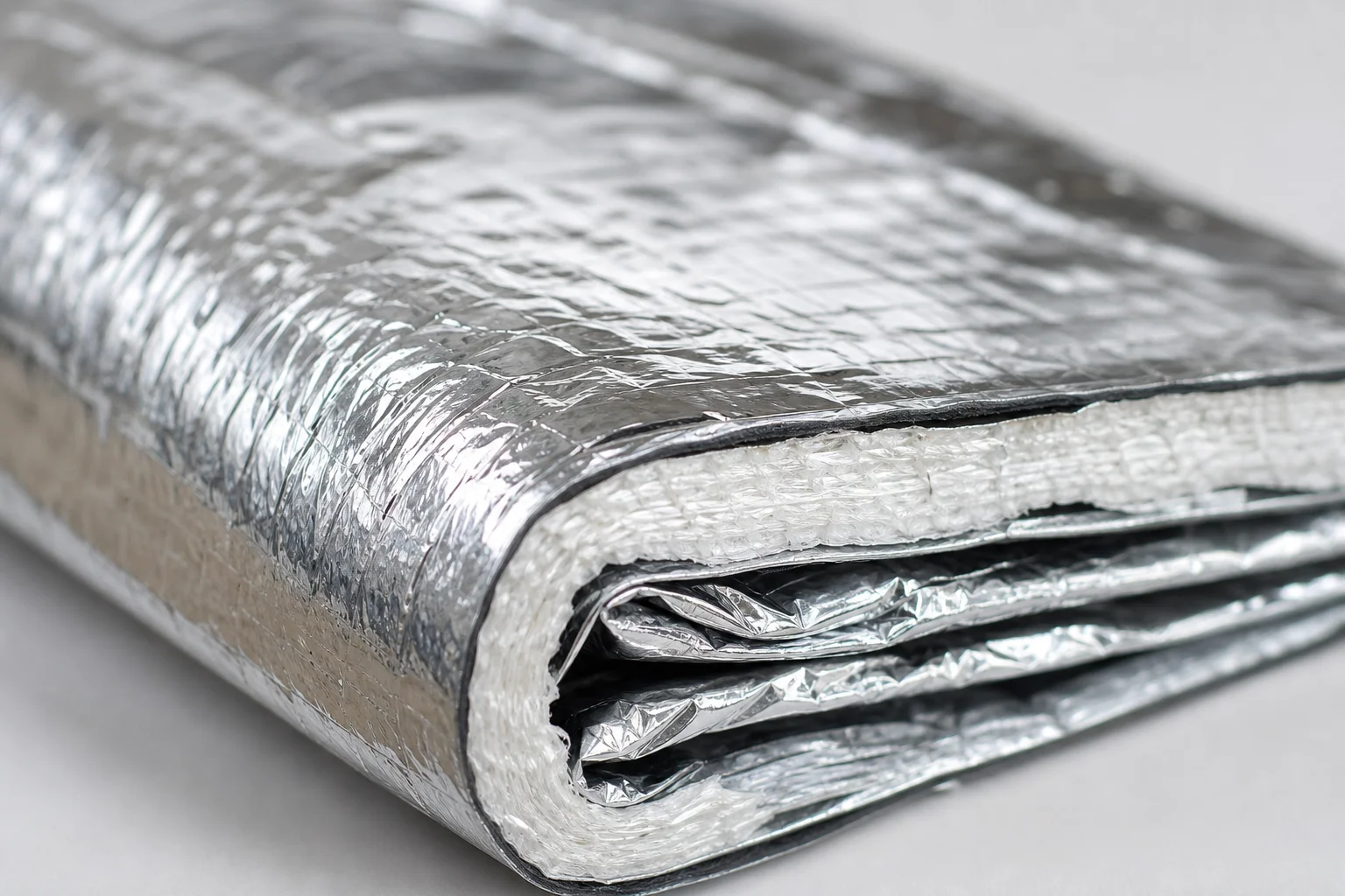 Close-up of reflective emergency bivy material showing insulation texture