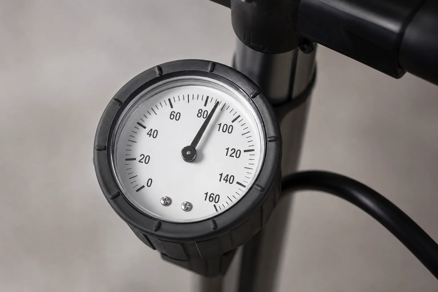 Close-up of a floor pump gauge showing tire pressure reading