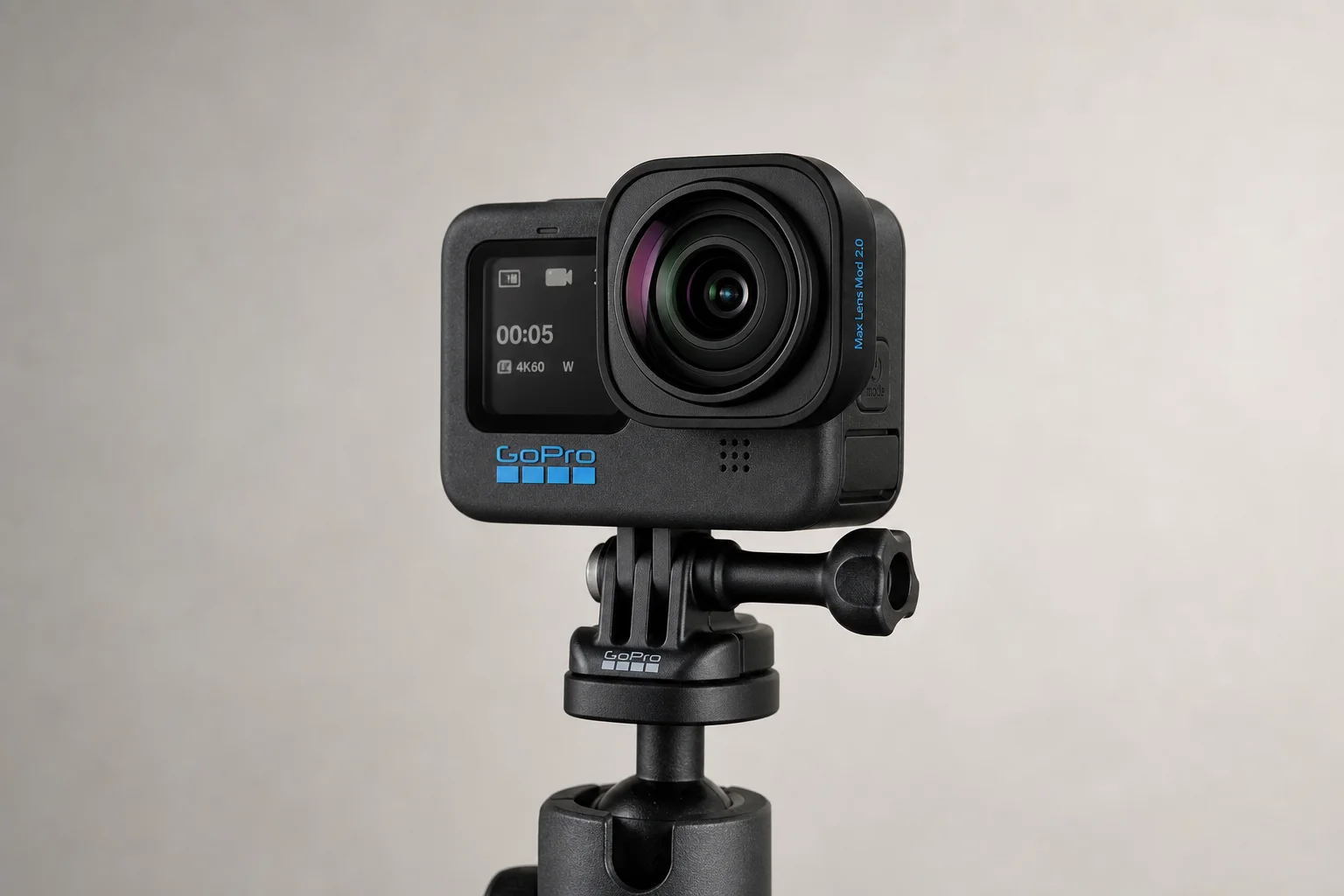 GoPro Max Lens Mod 2.0 attached to camera showing wide-angle capability