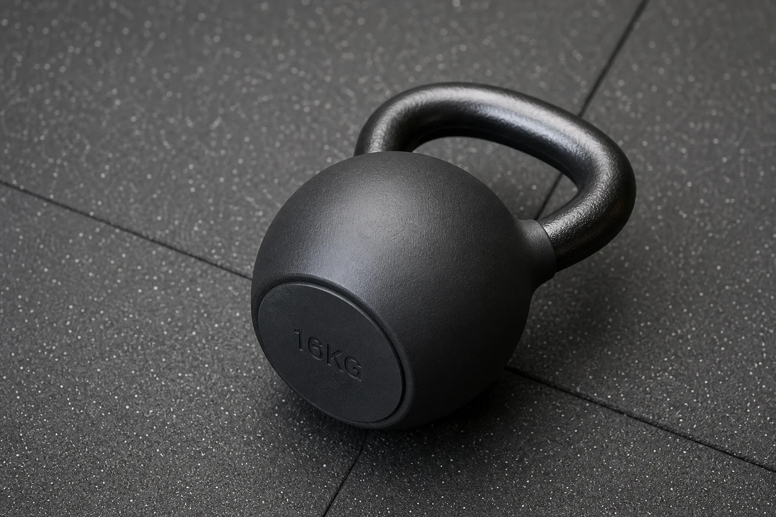 Kettlebell positioned on gym flooring showing flat base stability