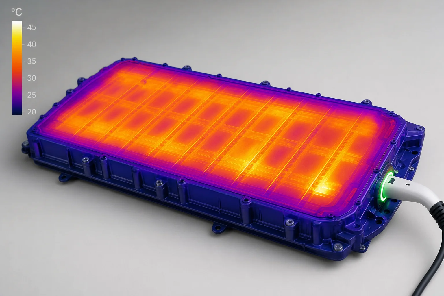 Thermal imaging showing heat distribution on battery pack