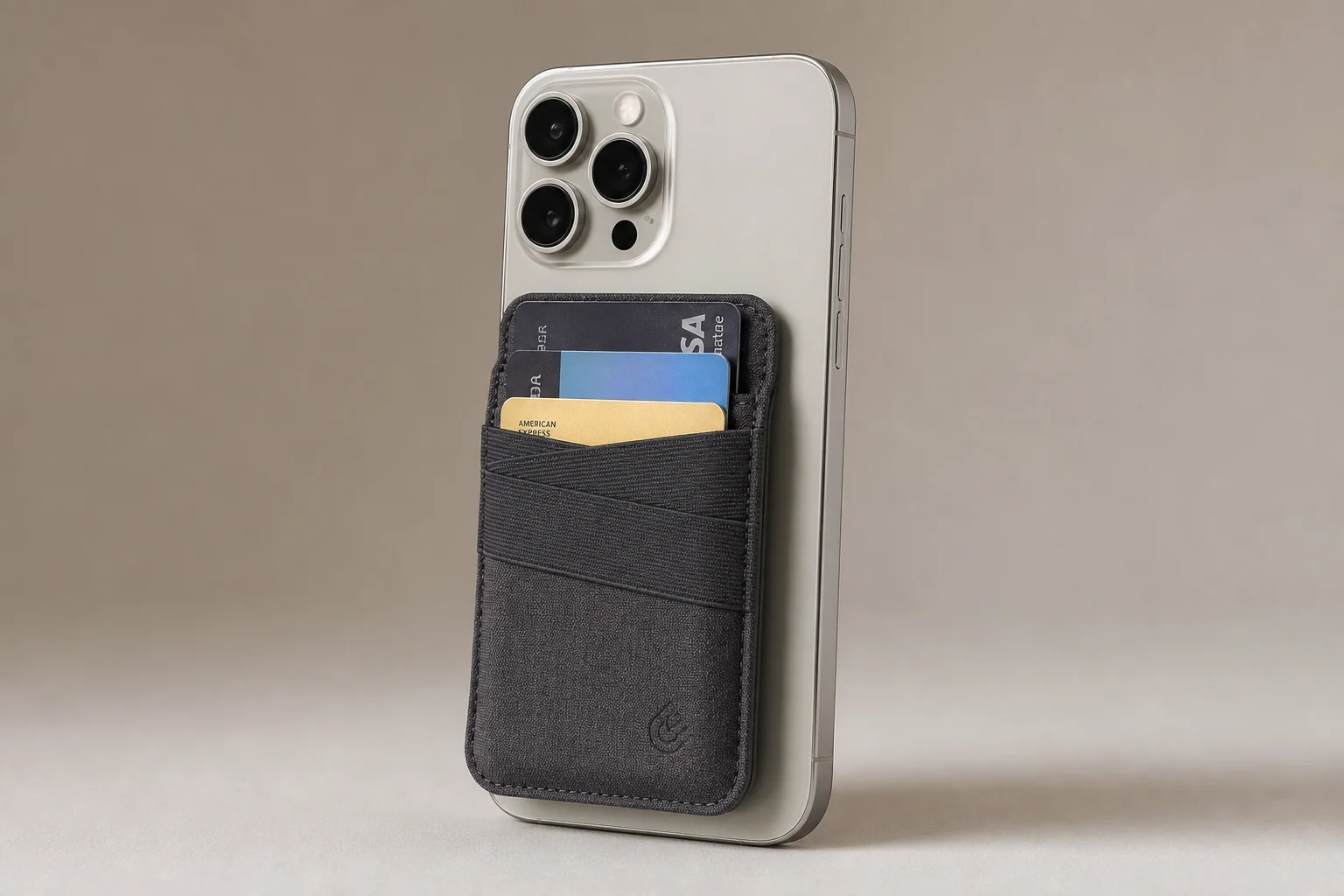MagSafe wallet attached to iPhone back with cards visible