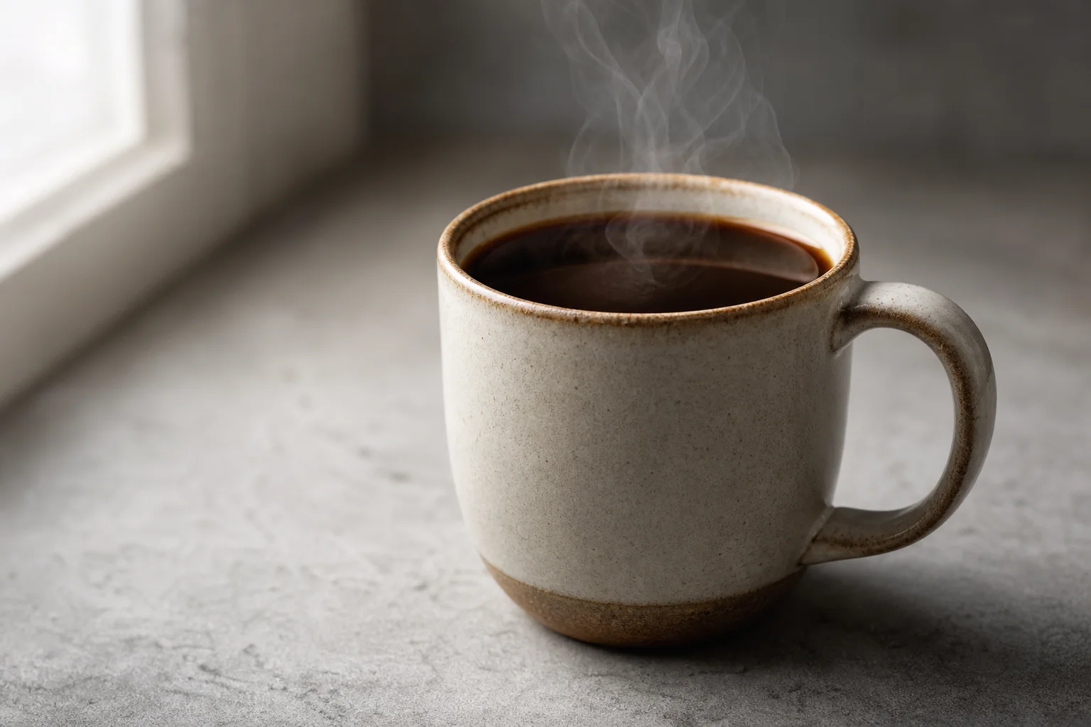 一杯冒著熱氣、色澤濃郁的深焙咖啡