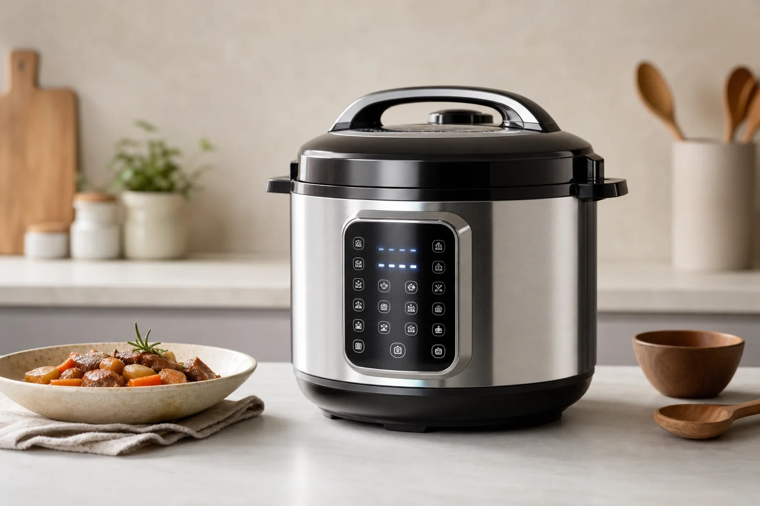 Multi-function cooker with control panel and cooking mode indicators
