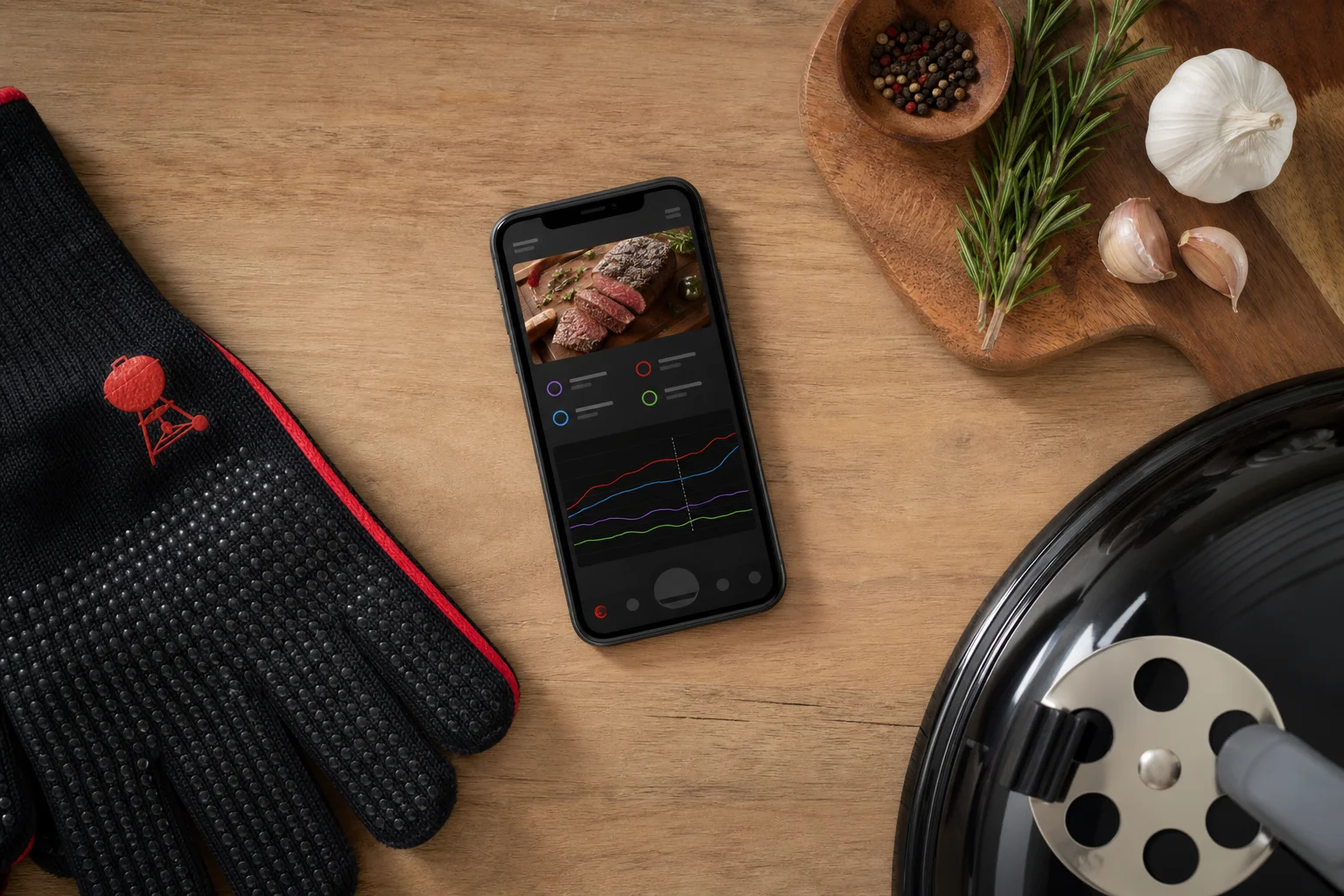 Smartphone displaying Weber Connect app with temperature interface