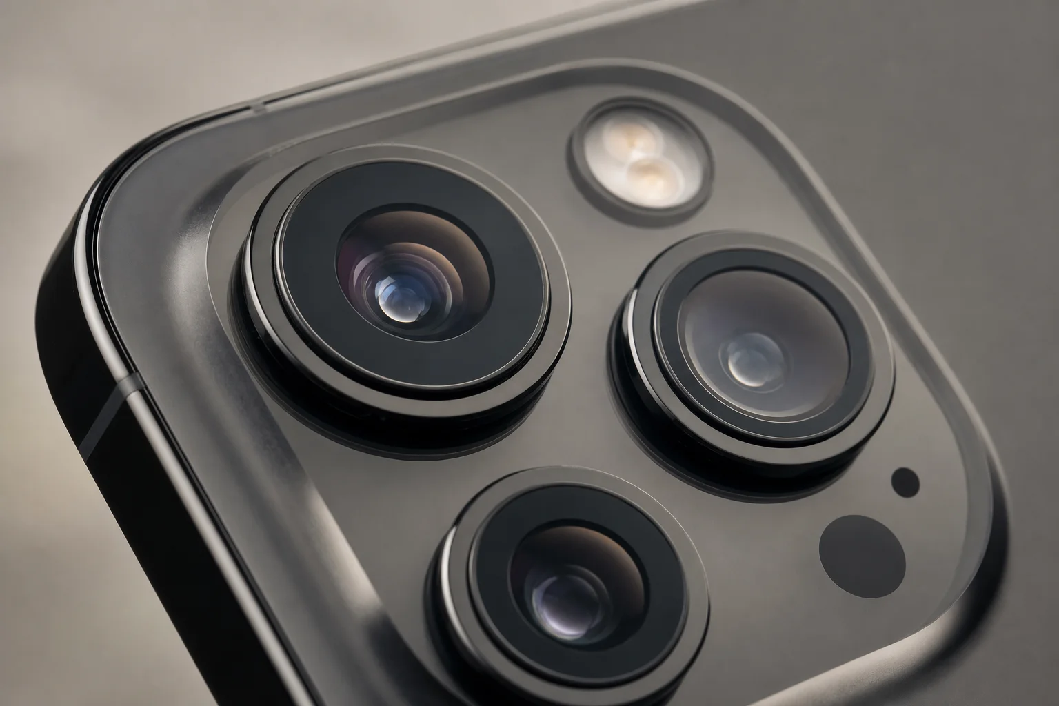 Gros plan sur le module photo d'un smartphone montrant plusieurs objectifs et capteurs