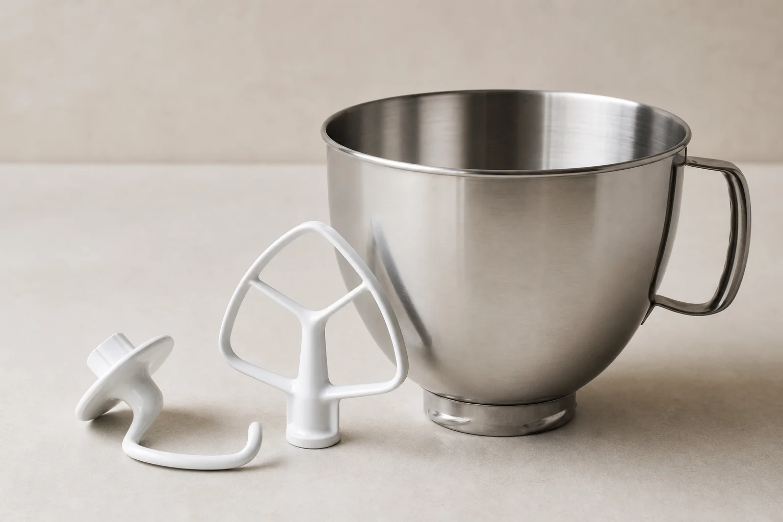 KitchenAid 攪拌機攪拌盆，配有麵團鉤與攪拌槳配件