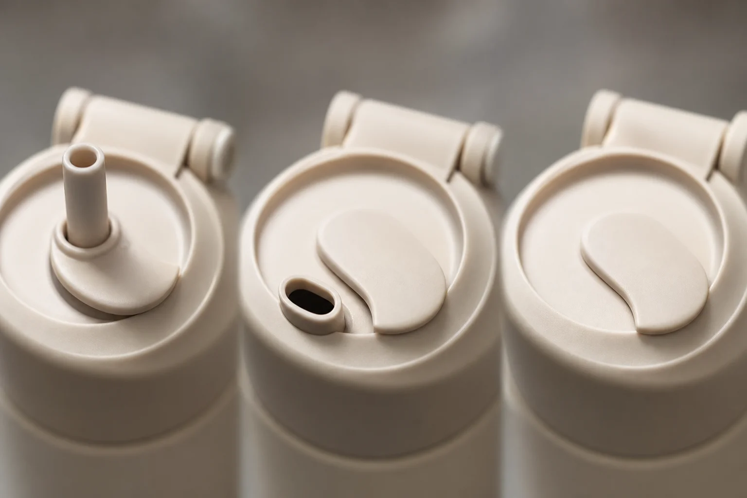 Close-up of a tumbler's lid mechanism showing the flow-state design