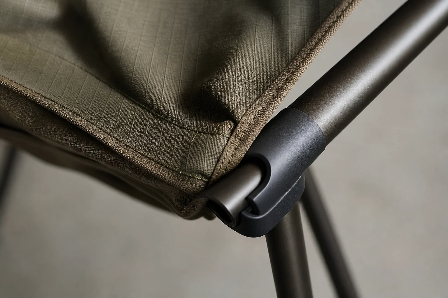 Close-up of ripstop fabric and aluminum frame construction detail