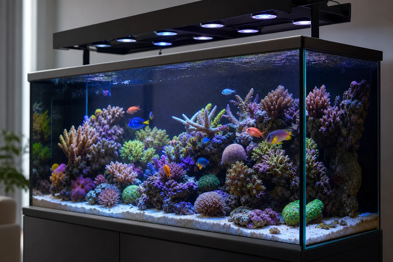 Healthy saltwater aquarium with established biofilter and livestock