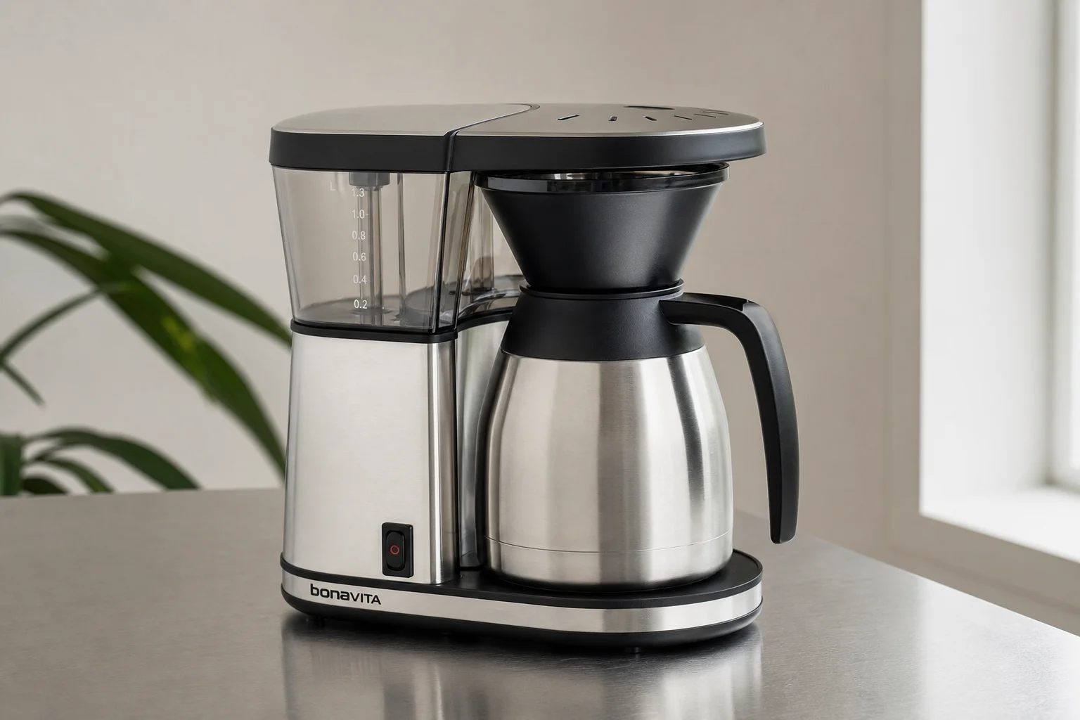 Five drip coffee makers arranged on concrete surface from budget to premium
