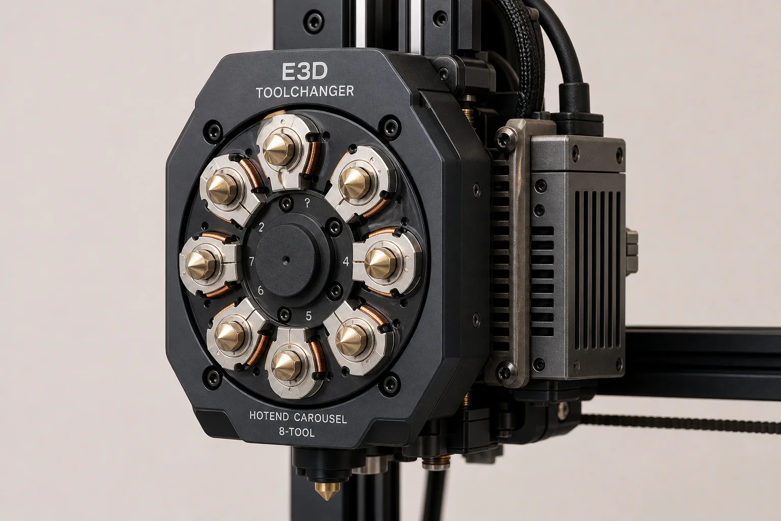 Station de travail d'imprimante 3D avec tête d'impression multi-outil, bobines de filament avancées et machine de moulage métallique