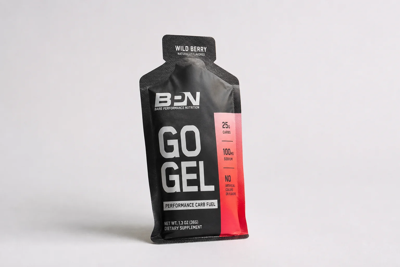 Five running gel products arranged in a row on neutral backdrop