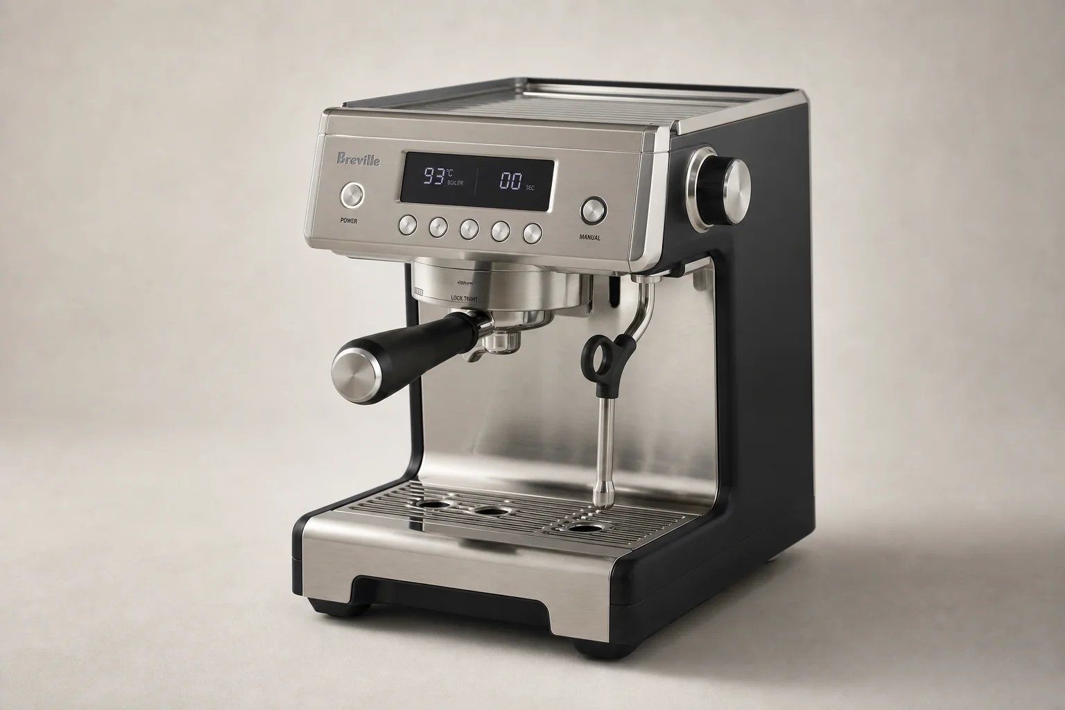 六台擺放在混凝土表面上的 Espresso 機，展示了不同的設計與尺寸