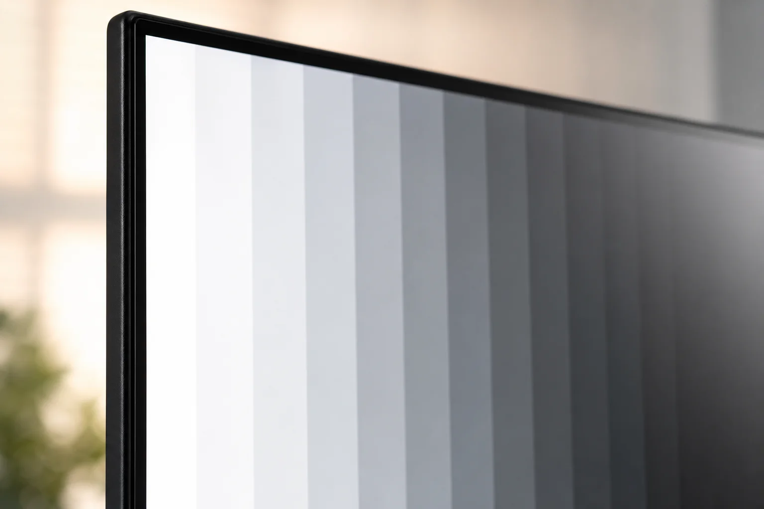 Close-up of monitor display showing color accuracy test pattern with gradients