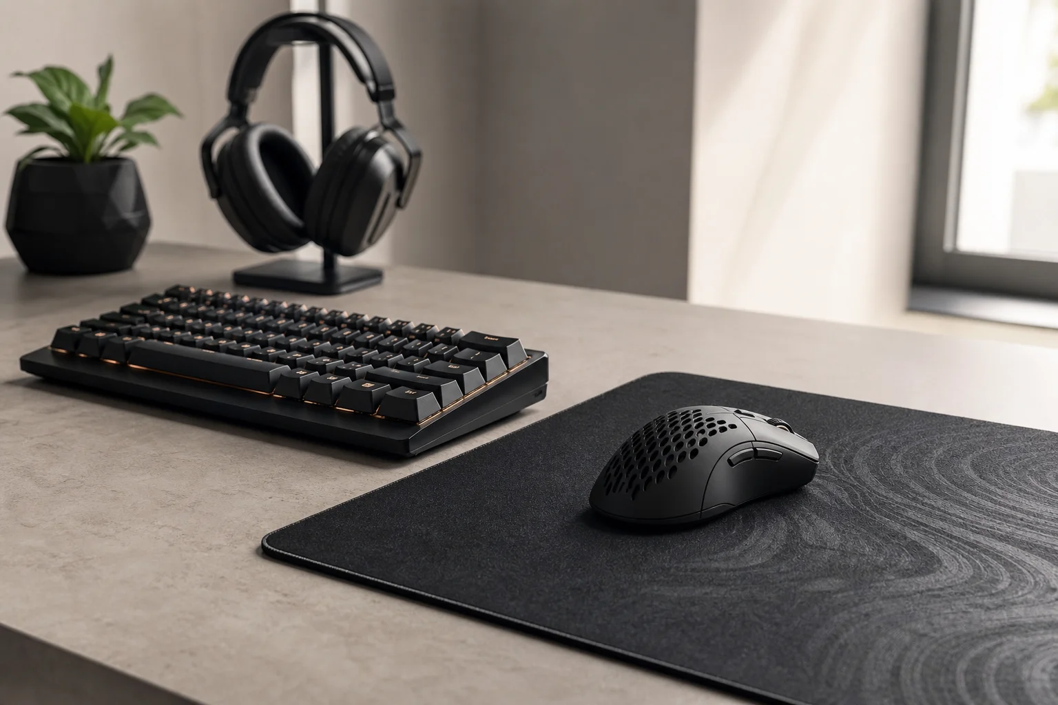 Complete gaming setup with keyboard, mouse, and mousepad on desk