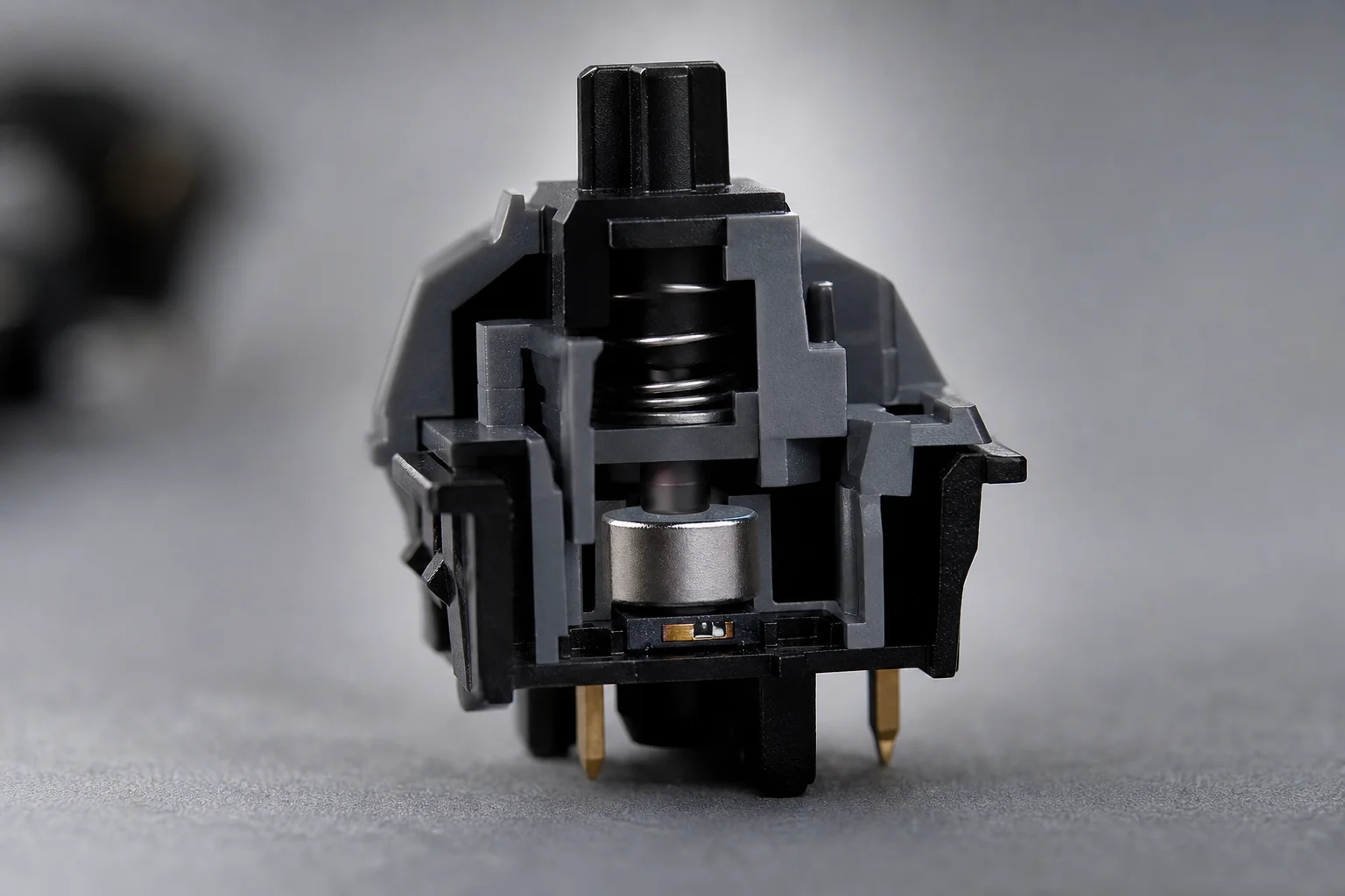 Close-up of Hall Effect switch mechanism showing actuation sensor
