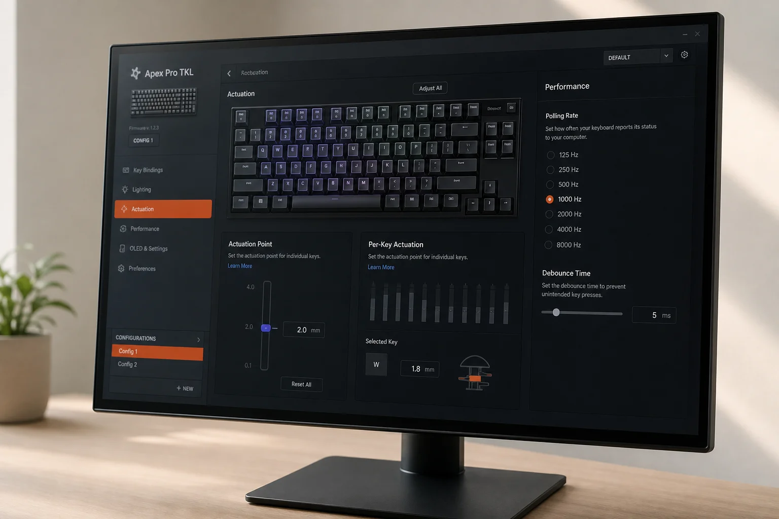 Keyboard software driver interface on computer monitor