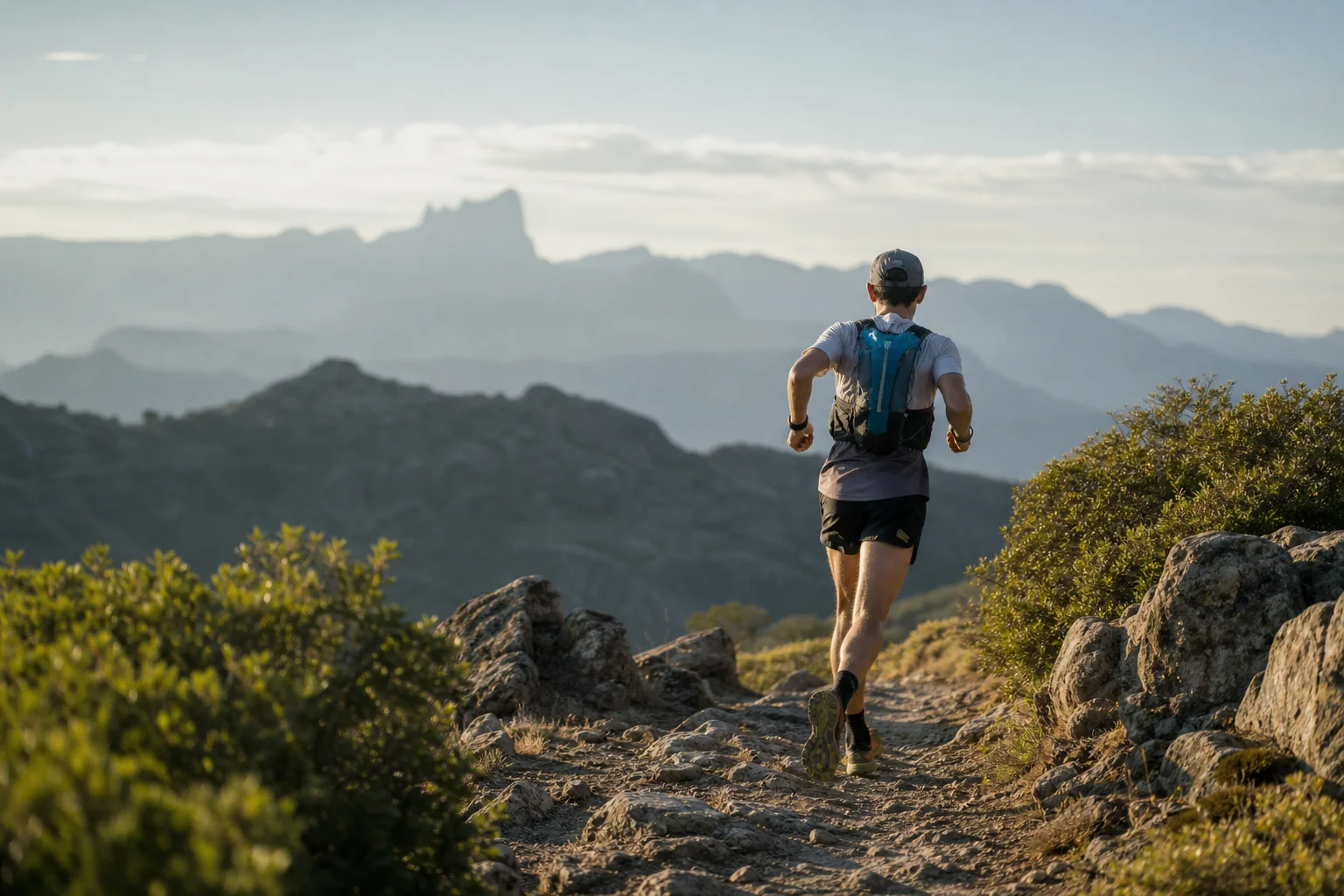 Endurance athlete running on a trail during a long-distance race