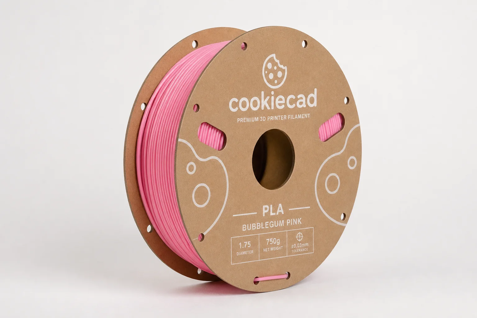 Cinq bobines de filament PLA colorées disposées sur une surface en béton