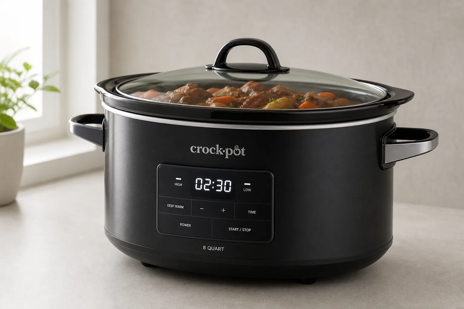 Five slow cookers arranged by rank on a concrete surface
